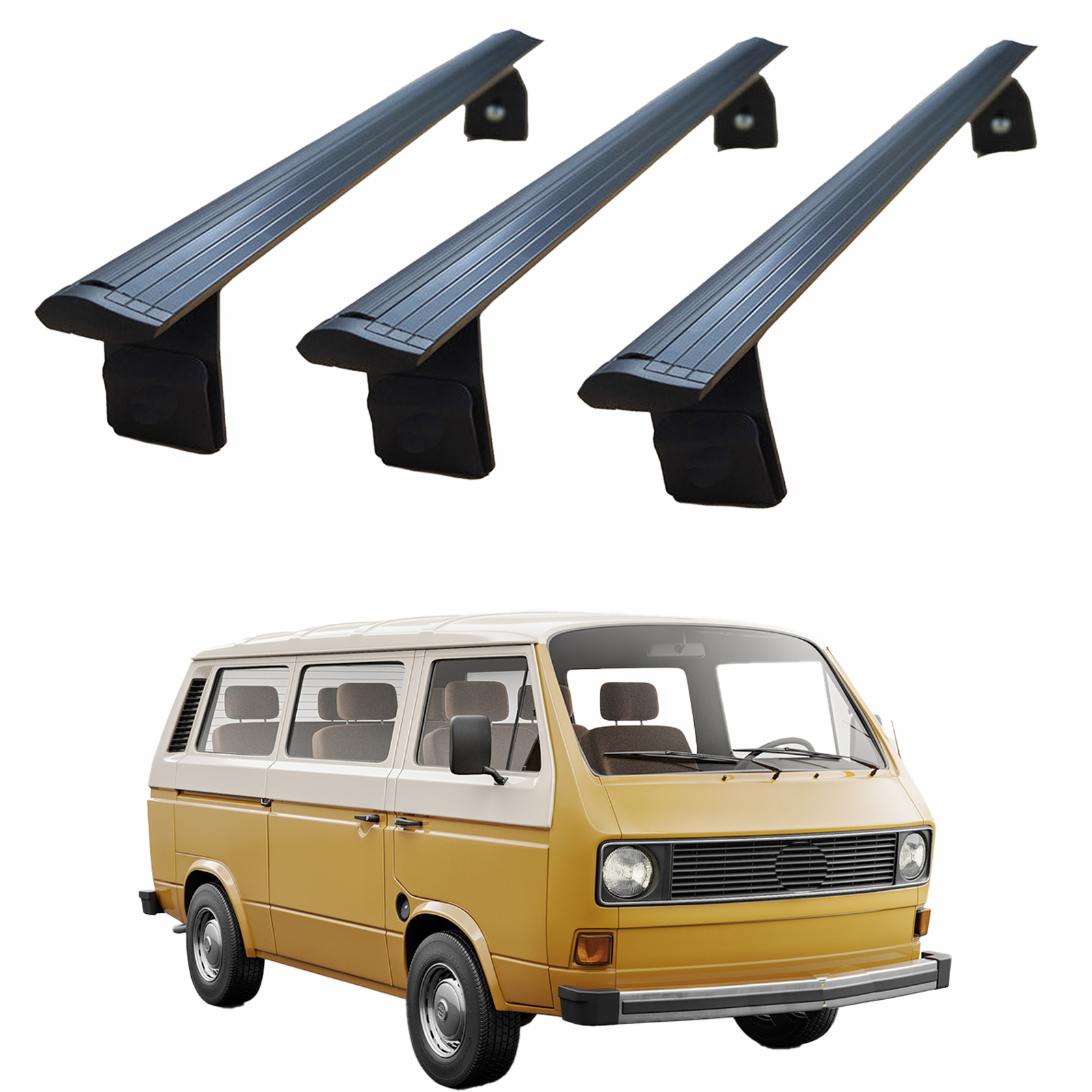For Volkswagen Transporter T3 1980-1990 Roof Rack Cross Bars Rain Gutters Black 3 QTY For Volkswagen Transporter T3 1980-1990 Roof Rack Cross Bars Rain Gutters Black 3 QTY